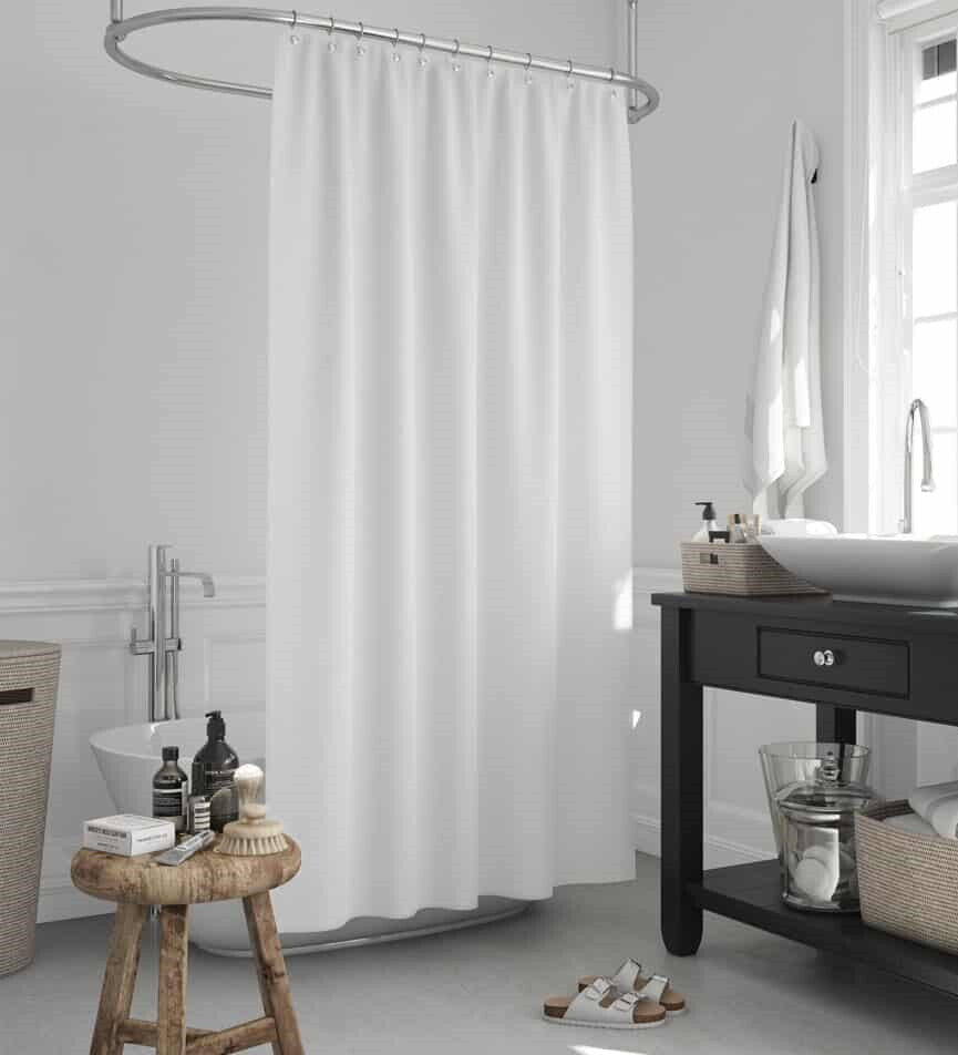 Textil Duschvorhang weiss 240 BREIT x 180 HOCH inkl. Ringe extra breit - extra kurz