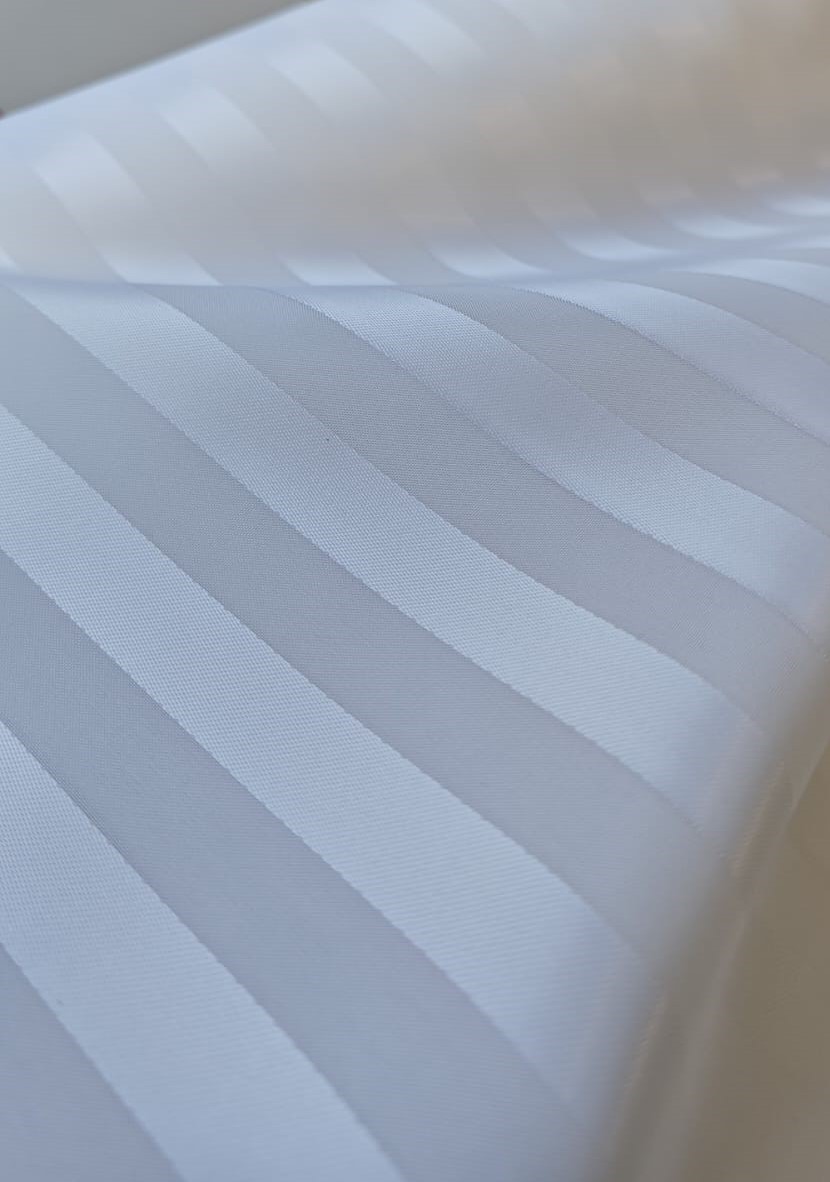 EDLER TEXTIL DUSCHVORHANG GESTREIFT DAMAST WEISS INKL. DUSCHVORHANGRINGE - 8 MAßE ZUR AUSWAHL