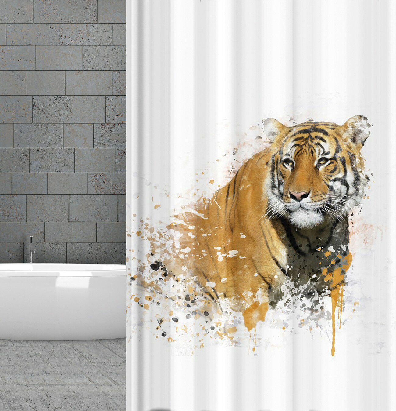 Textil Duschvorhang Tiger 180x180cm 180x200cm inkl. Duschvorhangringe