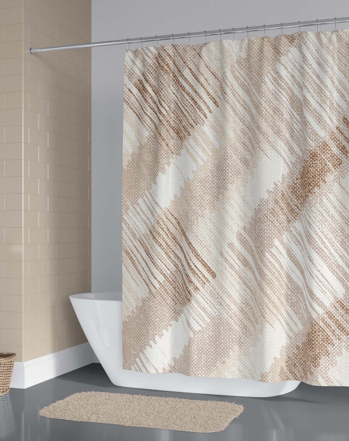 TEXTIL DUSCHVORHANG PAINT WEISS BEIGE BRAUN - 8 MAßE ZUR AUSWAHL INKL. DUSCHVORHANGRINGE