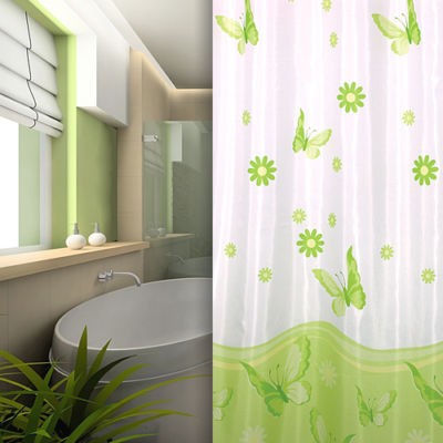 Textil Duschvorhang weiss grün Schmetterlinge 180x180 cm inkl. Ringe