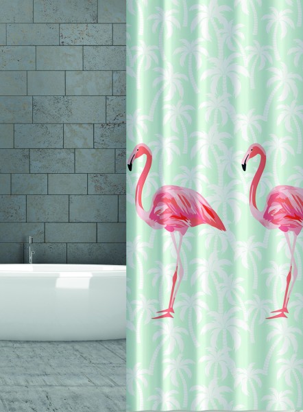 Textil Duschvorhang Flamingo rosa mint grün 180x180 cm-Copy
