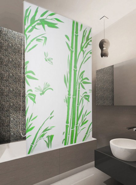 Basic Duschrollo 140x190 cm Modell Bambus weiss grün Duschvorhang!