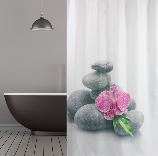 Textil Duschvorhang 180x180 cm Wellness Orchidee weiss grau rosa inkl. Duschvorhangringe