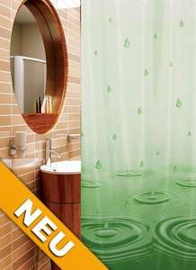Textil Duschvorhang weiss grün Wassertropfen 240x180 cm inkl. Duschringe