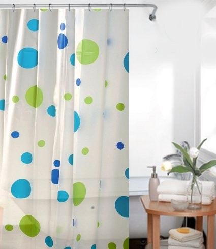Peva Duschvorhang 180x200 cm Punkte weiß blau grün inkl. Duschvorhangringe