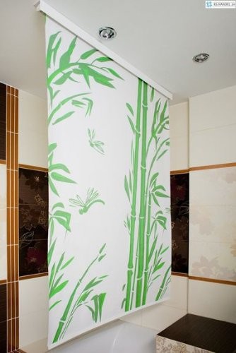 Halb-Kassetten Duschrollo 60x190 cm Modell Bambus weiß grün Duschvorhang